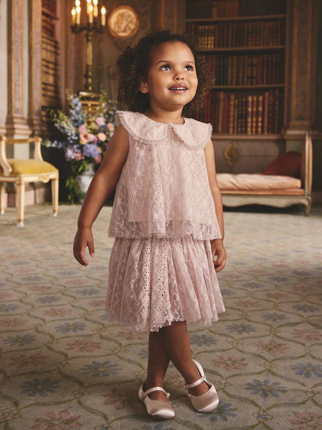 Комплект кружевной топ и юбка, кружево, Pink Lace Top & Skirt Set Next, розовый