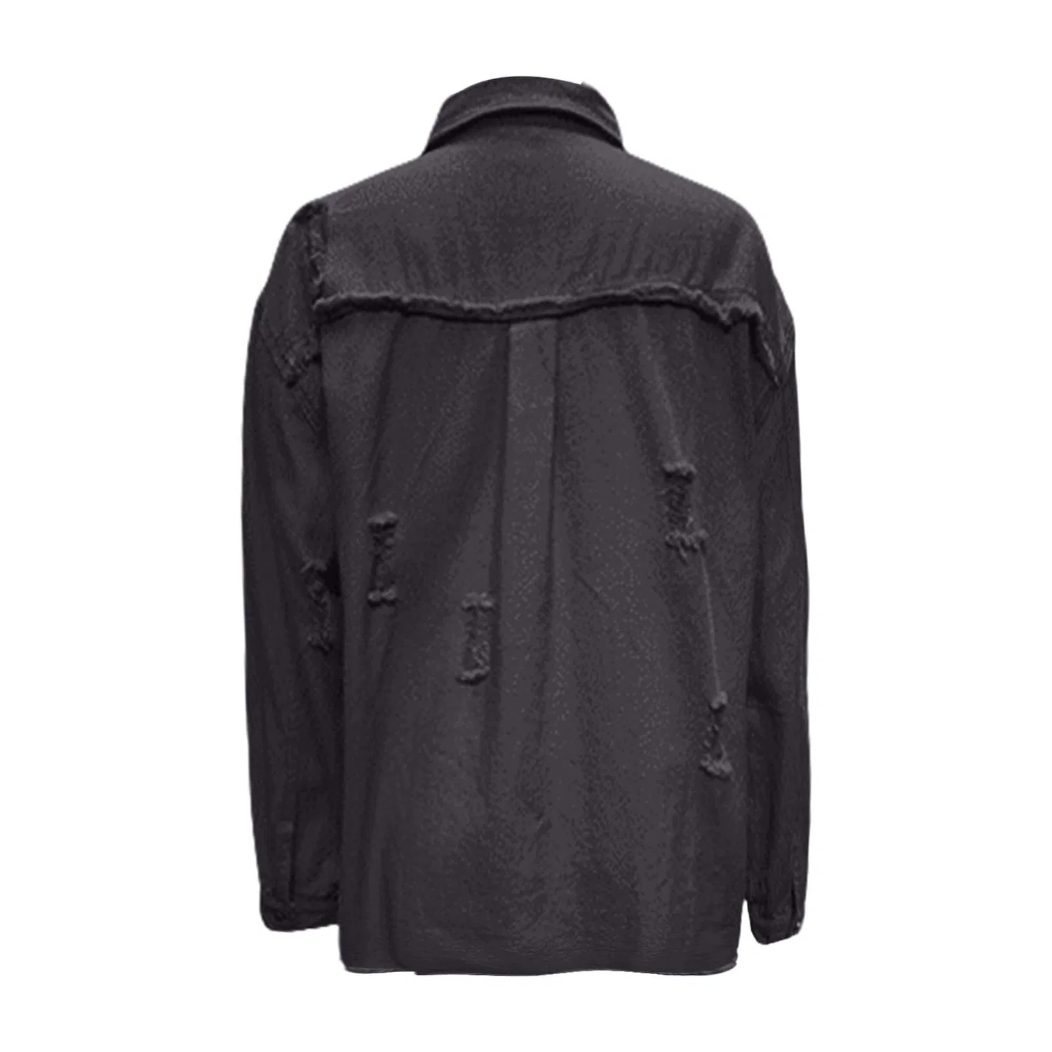 Женская джинсовая куртка с принтом, модель Giacche di jeans da donna alla moda colletto con risvolto button down cappotti in denim invecchiato strappato cowboy abito western manica lunga camicia chambray giacche leggere orlo sfrangiato Jean, Gri... — фото 4