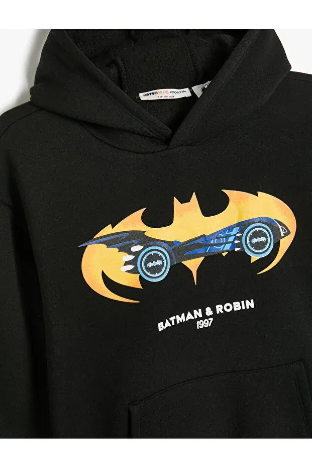 Детское худи для мальчиков с принтом Batman Hooded Sweatshirt Licensed Long Sleeve Ribbon Koton, Black — фото 3