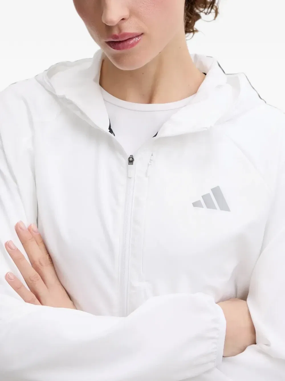 Куртка с капюшоном и принтом логипа Adidas, белый — фото 4