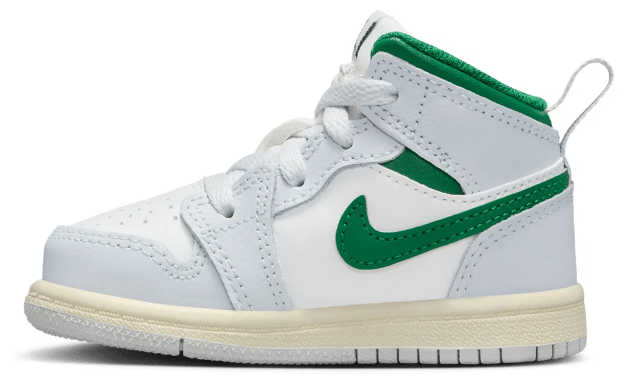 Детские кроссовки для мальчиков с верхом из кожи и нубука AJ 1 Mid Jordan, Summit White/Pine Green — фото 2