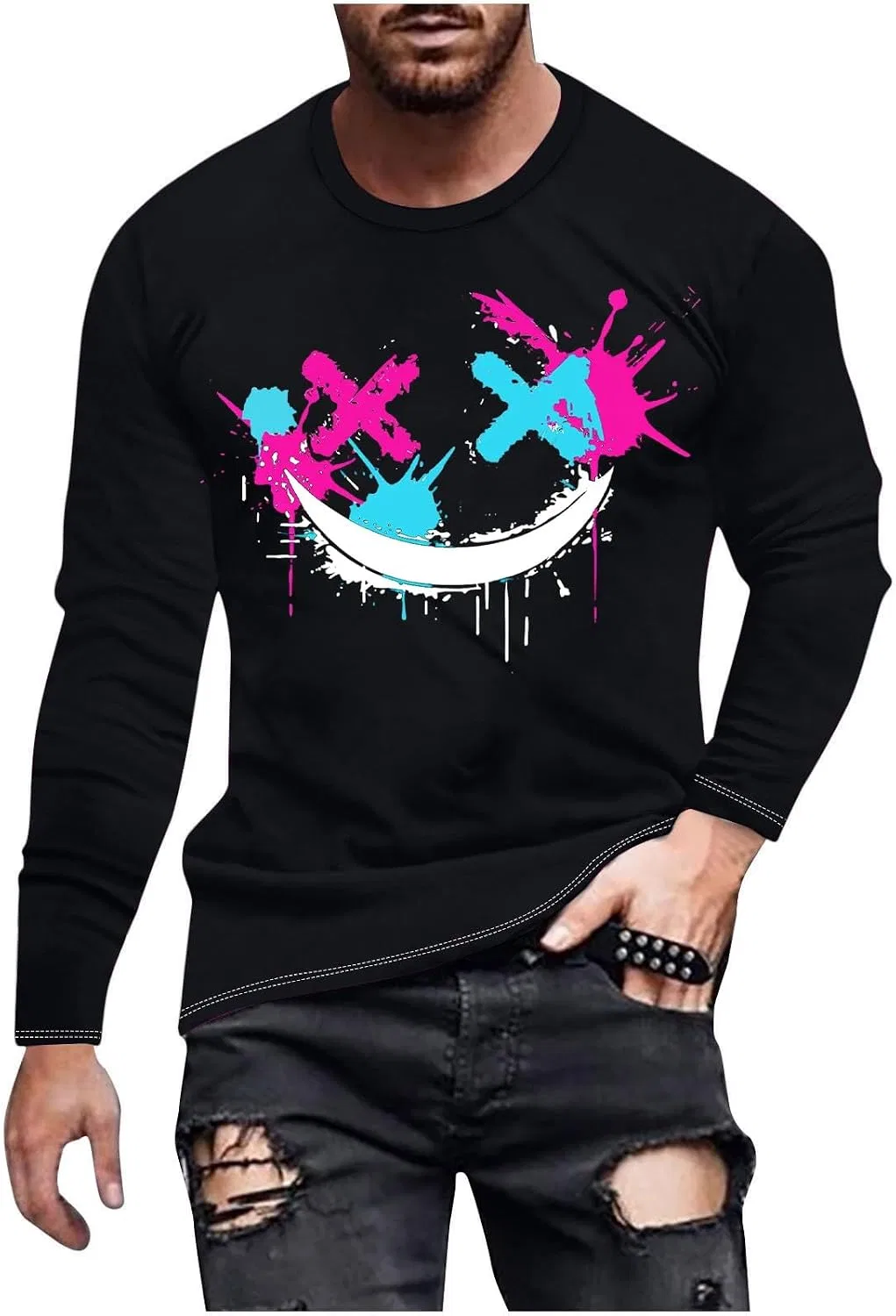 Мужская футболка с графическим принтом X-Eye-Face Dripping Paint Graffiti, Black