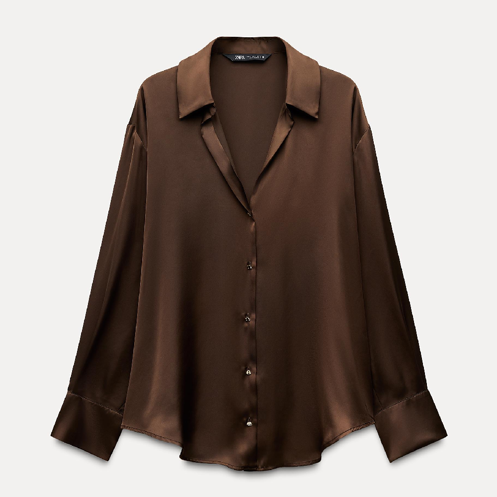 

Рубашка Zara Basic Satin, коричневый
