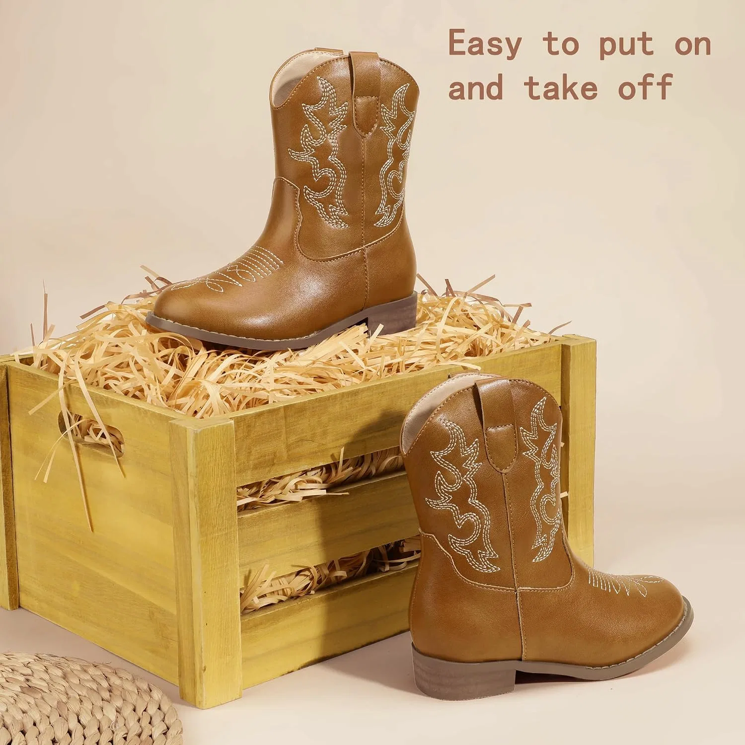 Детские сапоги для девочек с вышивкой Cowgirl Boots PANDANINJIA, Brown — фото 4