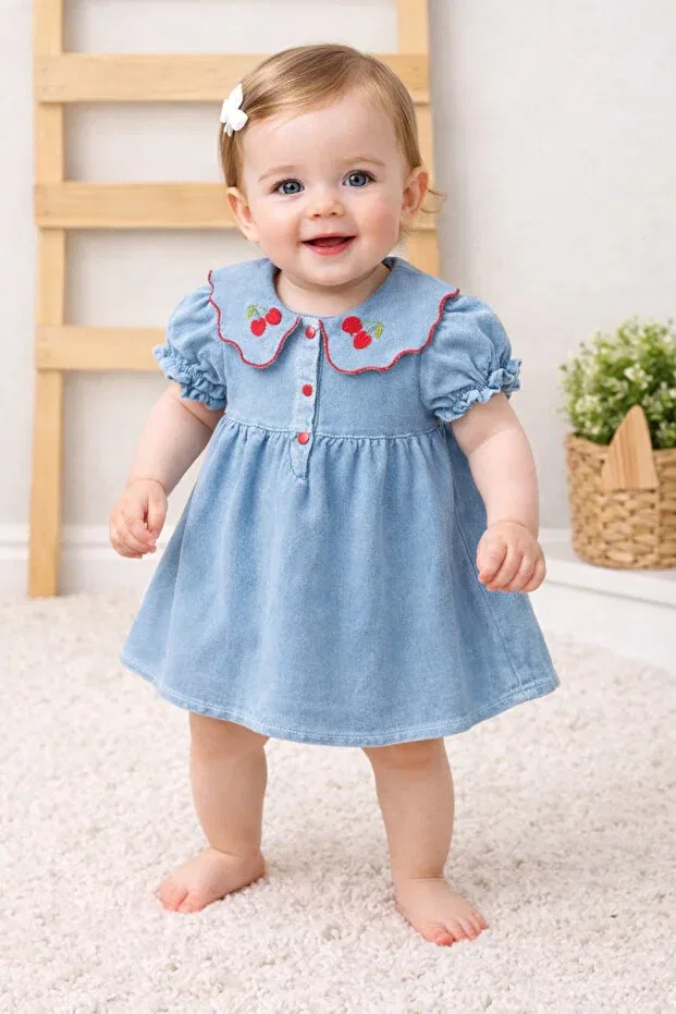Детское платье для девочек с вышивкой вишни Baby Buu, Navy Blue — фото 2