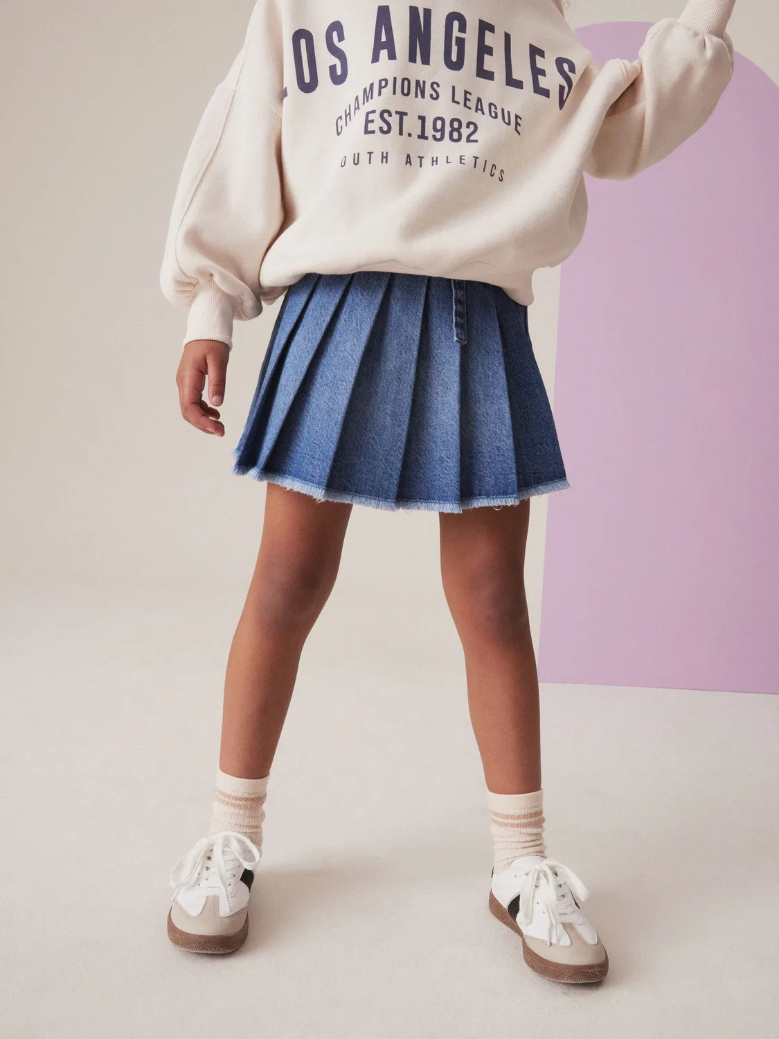 Юбка джинсовая плиссированная Mid Blue Denim Pleated Skirt Next, средний синий — фото 4