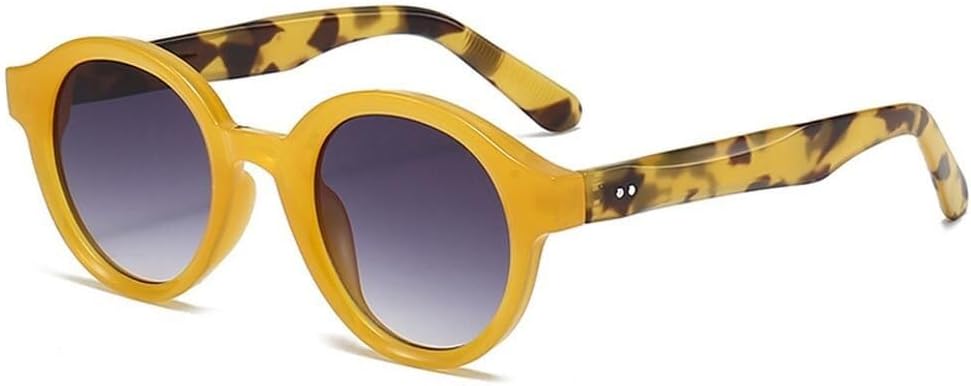 

Винтажные круглые солнцезащитные очки конфетных цветов для женщин, модные очки с леопардовым принтом, солнцезащитные очки UV400 для мужчин, трендовые солнцезащитные очки с заклепками LXLHWN, Yellow Leopard Grey