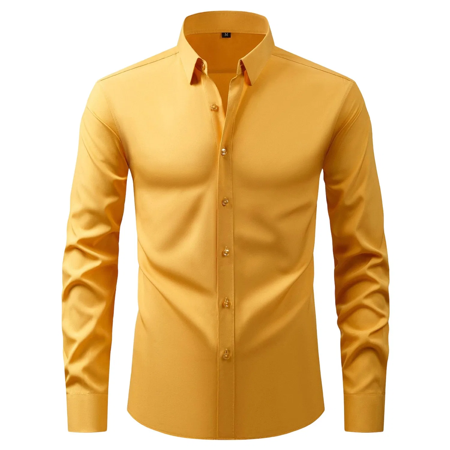 Мужская рубашка с длинным рукавом, современный slim fit, Golden Yellow