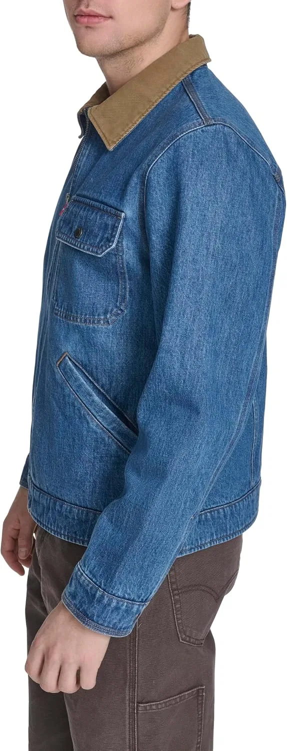 Мужская хлопковая куртка-джинсовка с вельветовым воротником Levi's, Medium Wash Denim Lightweight — фото 3