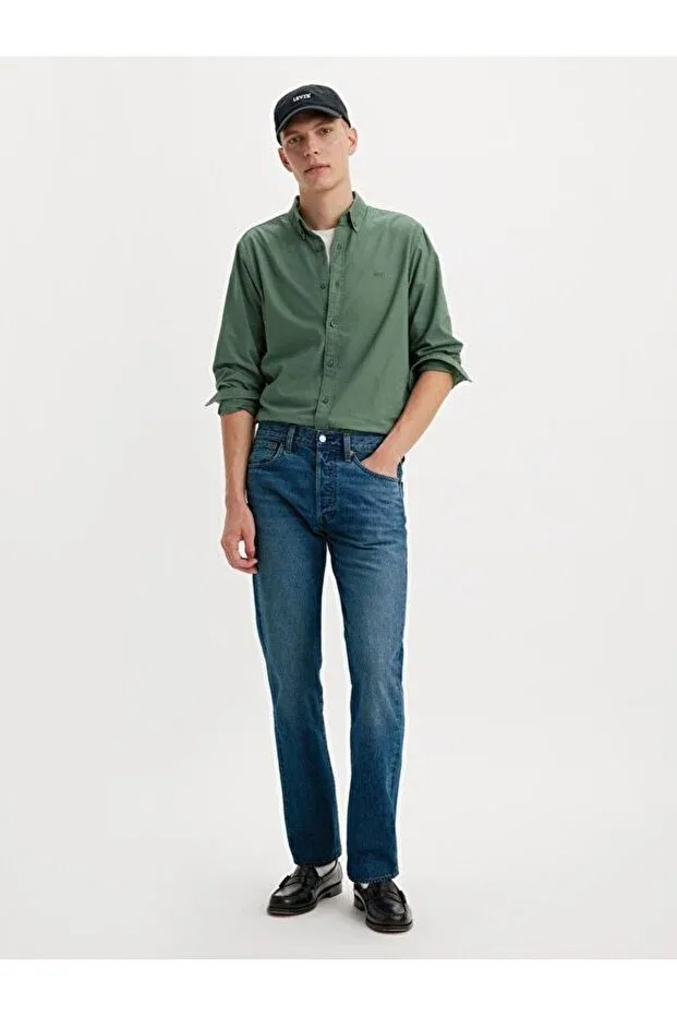 Мужские джинсы с принтом 501 original men's jean pants - i cry alone Levi'S, Dark Indigo - Worn In — фото 2