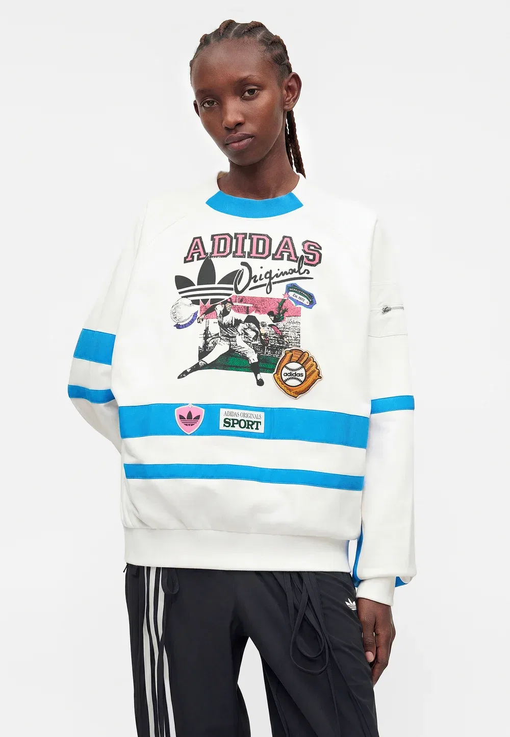 Бейсбольная толстовка Adidas Originals, White/Bright Blue — фото 4