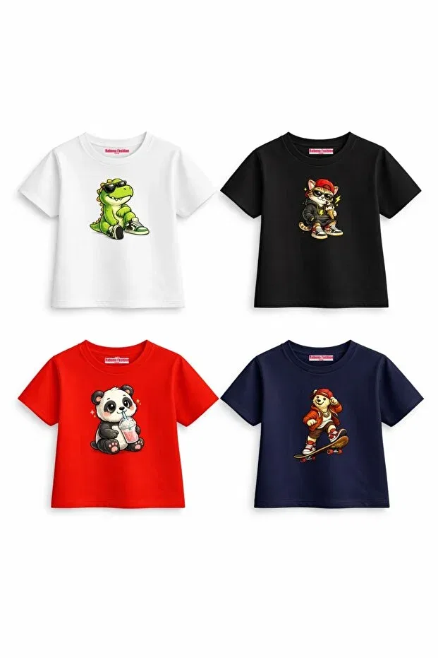 Детский комплект футболок для девочек с принтом Tiny style Rabona Fashion, Assorted Colors - Sold As A Set Of 4 — фото 2