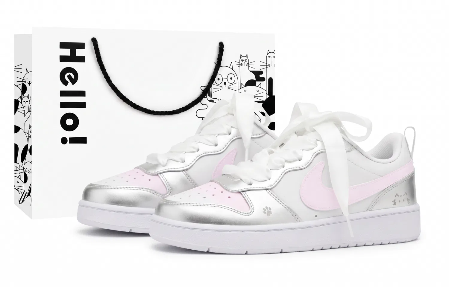 Скейтборд-кроссовки для детей без гендера с принтом Court Borough, Nike, Silver Pink