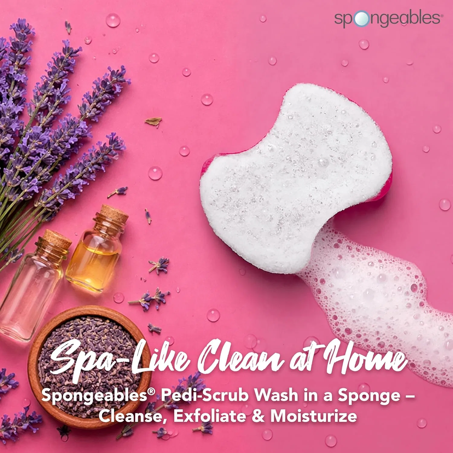 Спонж для ног Pedi-Scrub In A Sponge Lavender Tea Tree Oil, 2 шт, Lavender Spongeables — фото 2
