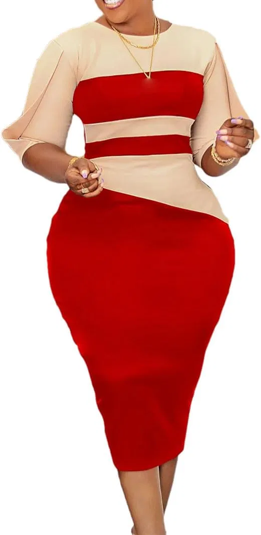 Женское африканское платье с вышивкой Half Sleeve, Red
