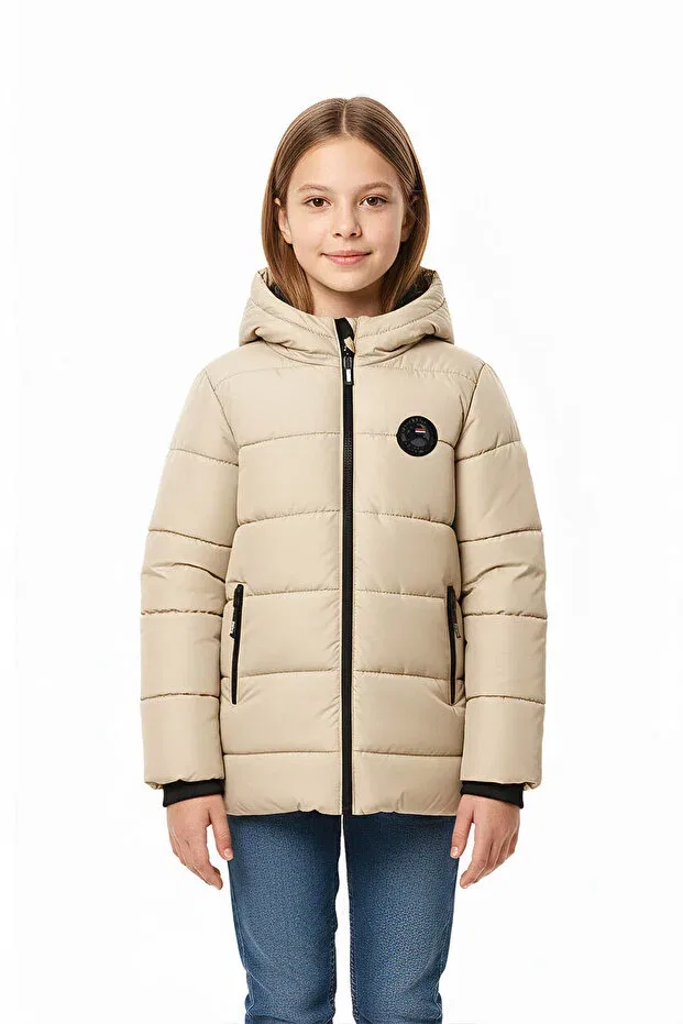 Детский зимнее пуховик для девочек с капюшоном Qawwa, Beige