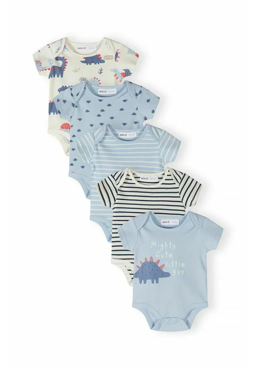 5 штук футболок с коротким рукавом в виде динозавров - боди Minoti, Light Blue/White