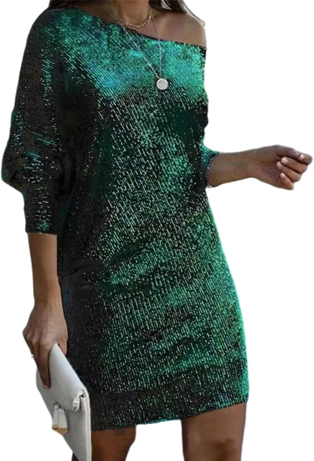 Женское мини-платье с пайетками, Dark Green