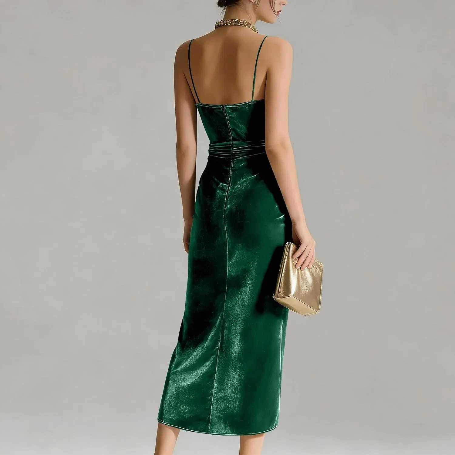 Женское коктейльное платье миди с велюровым и тюлевым декором, Dark Green — фото 3