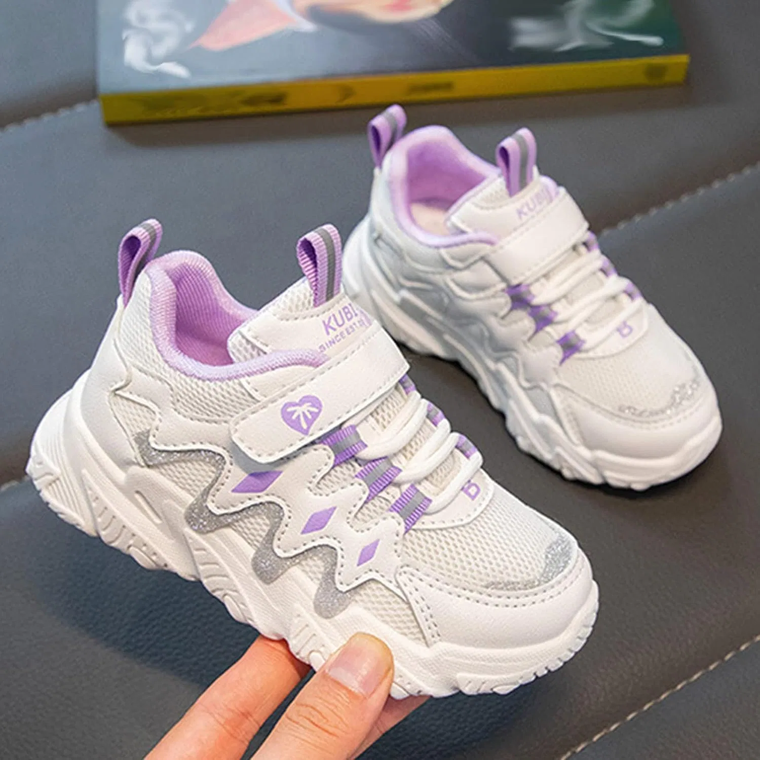 Детские дышащие легкие кроссовки для бега IWIHMIV, Purple — фото 4
