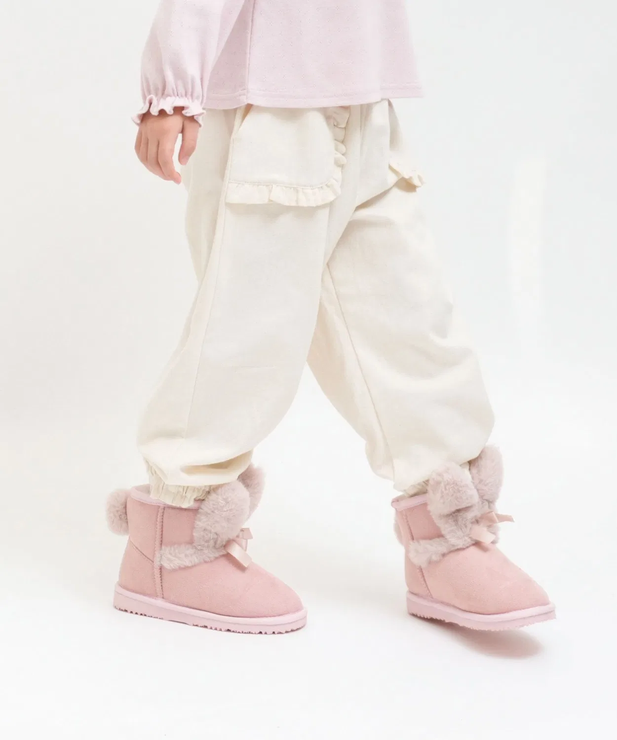 Детские сапоги из искусственного меха с ушками и хвостиком кролика RIO, Pink