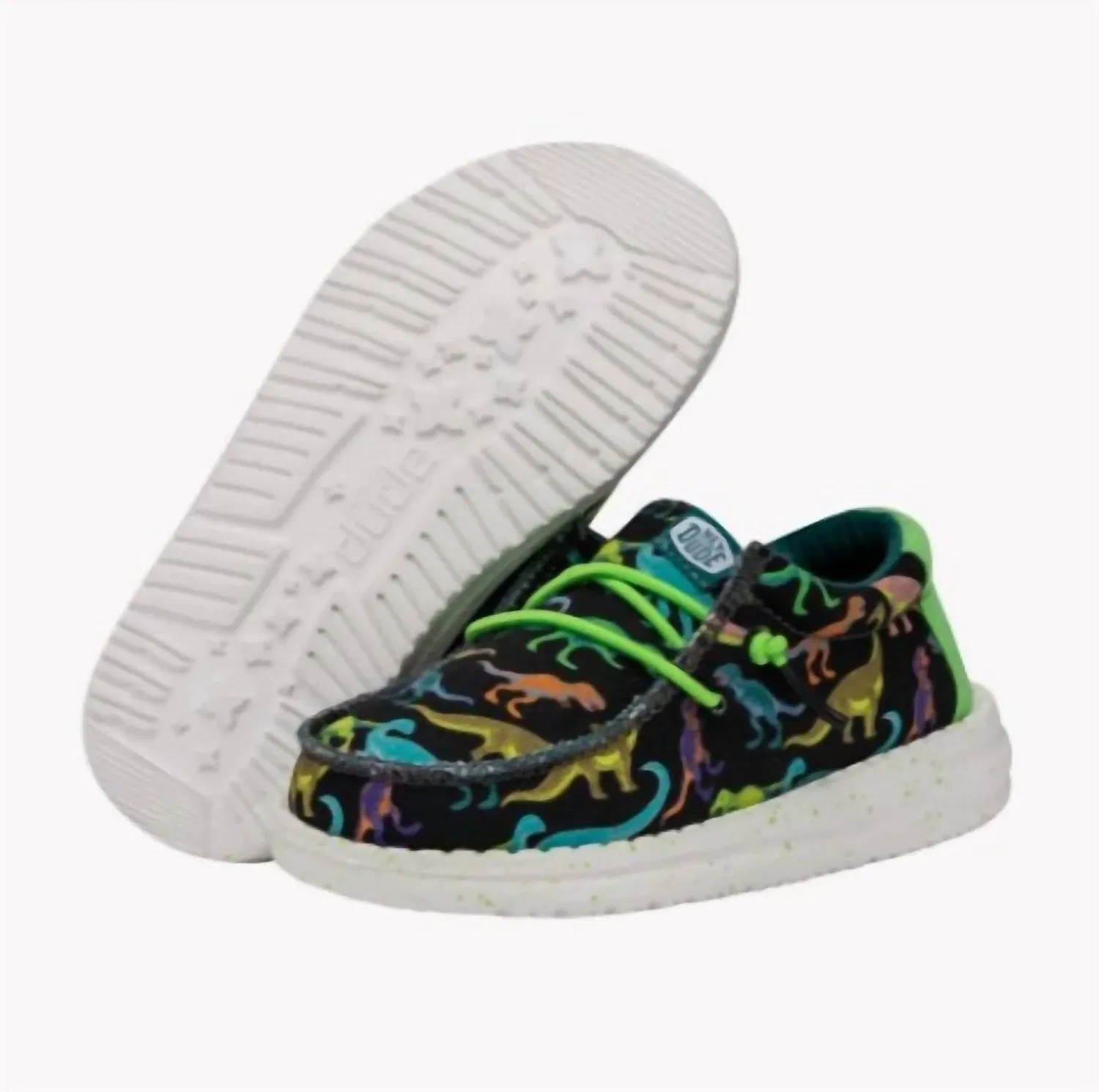 Детские кроссовки с динозавром Wally Dino Shoe Hey Dude, Black / Lime — фото 2