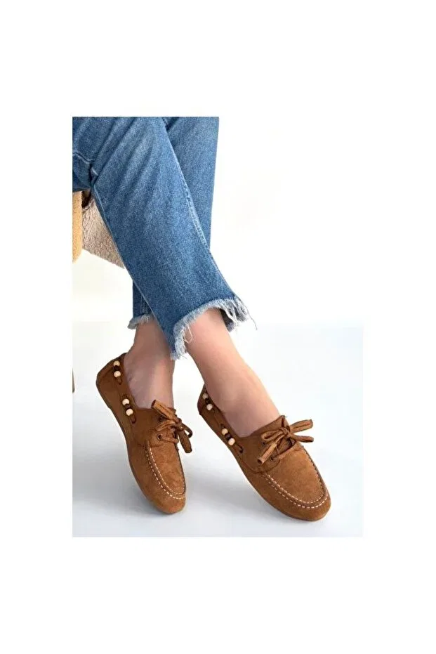 Детские балетки на шнуровке Elora Tan Suede Handanca, Visual