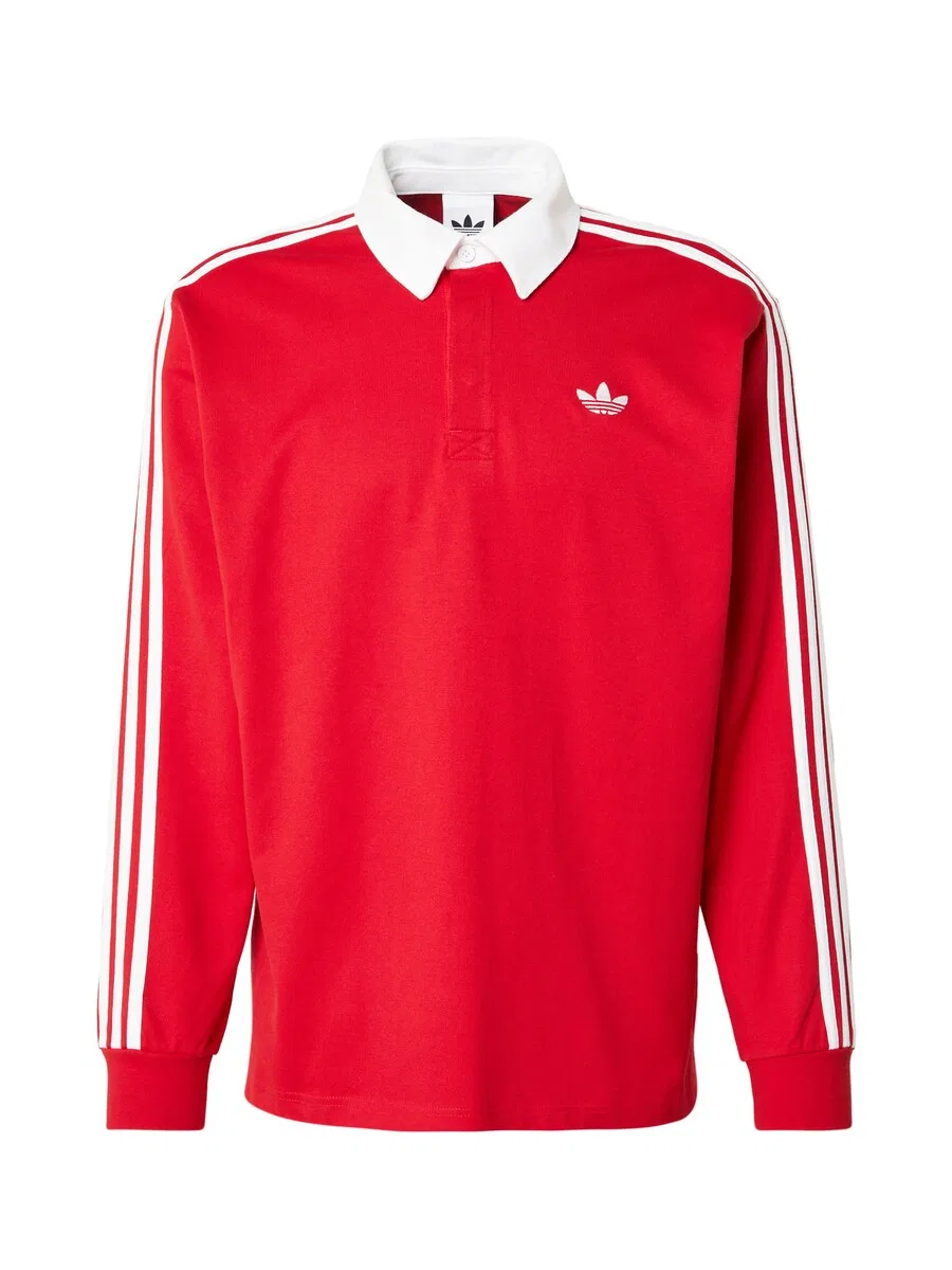 Футболка ADIDAS ORIGINALS '3-Stripes Rugby Longsleeve' красного цвета