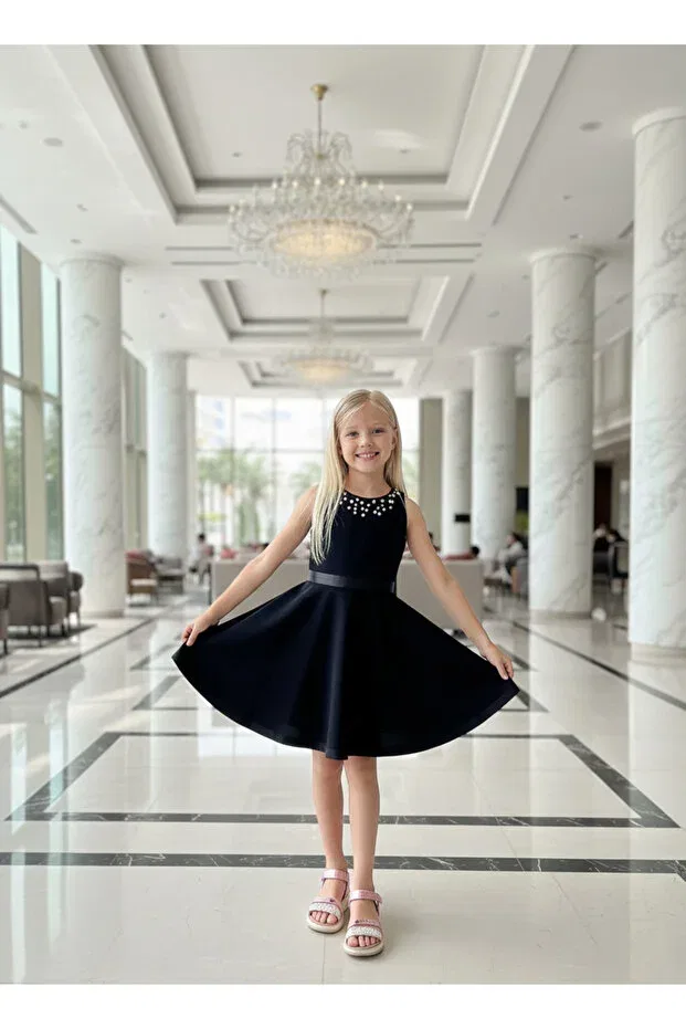 Детское платье для девочек с жаккардовым узором Pearl Collar Girls' Dress Wena Kids, Black