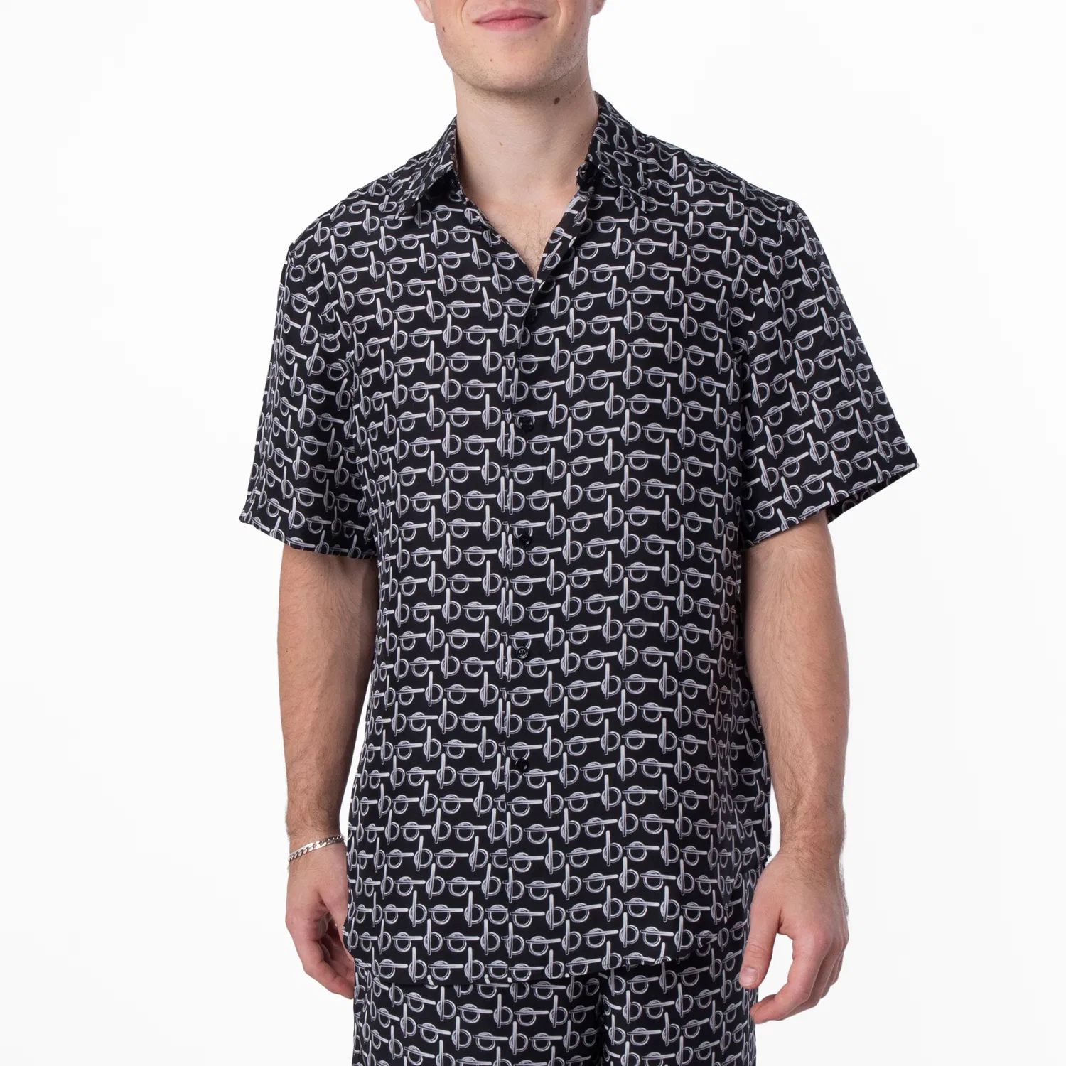 Шелковая рубашка с монограммой B Monogram B Print Silk Shirt Burberry, Silver/Black