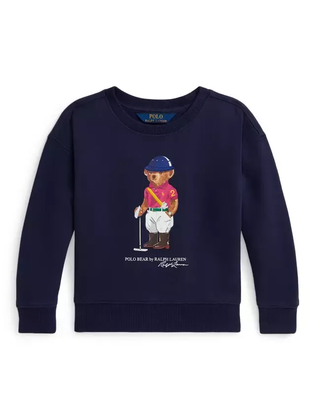 Детская хлопковая толстовка-поло с изображением медведя, цвет Newport Navy Ralph Lauren