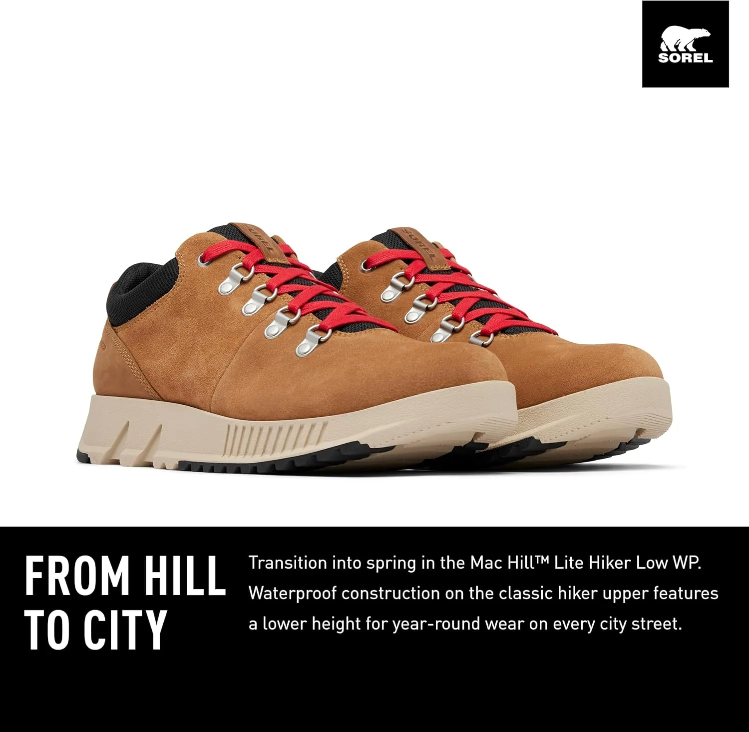 Мужские водонепроницаемые модные ботинки Sorel Mac Hill Lite Hiker Low, черный — фото 2