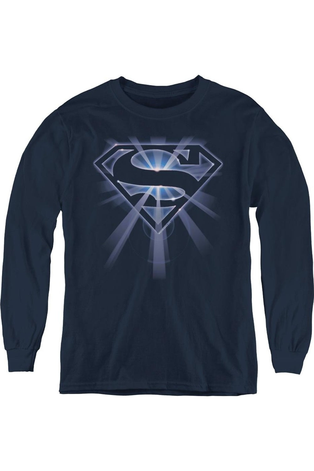 

Футболка с длинным рукавом для подростков "Светящийся щит Супермена" Gildan, темно-синий