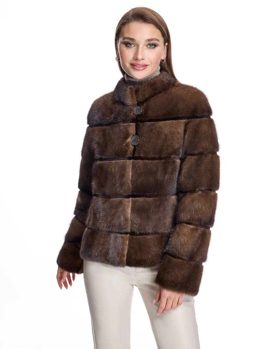 

Женская норковая шуба со вставками Maximilian, темно-коричневый