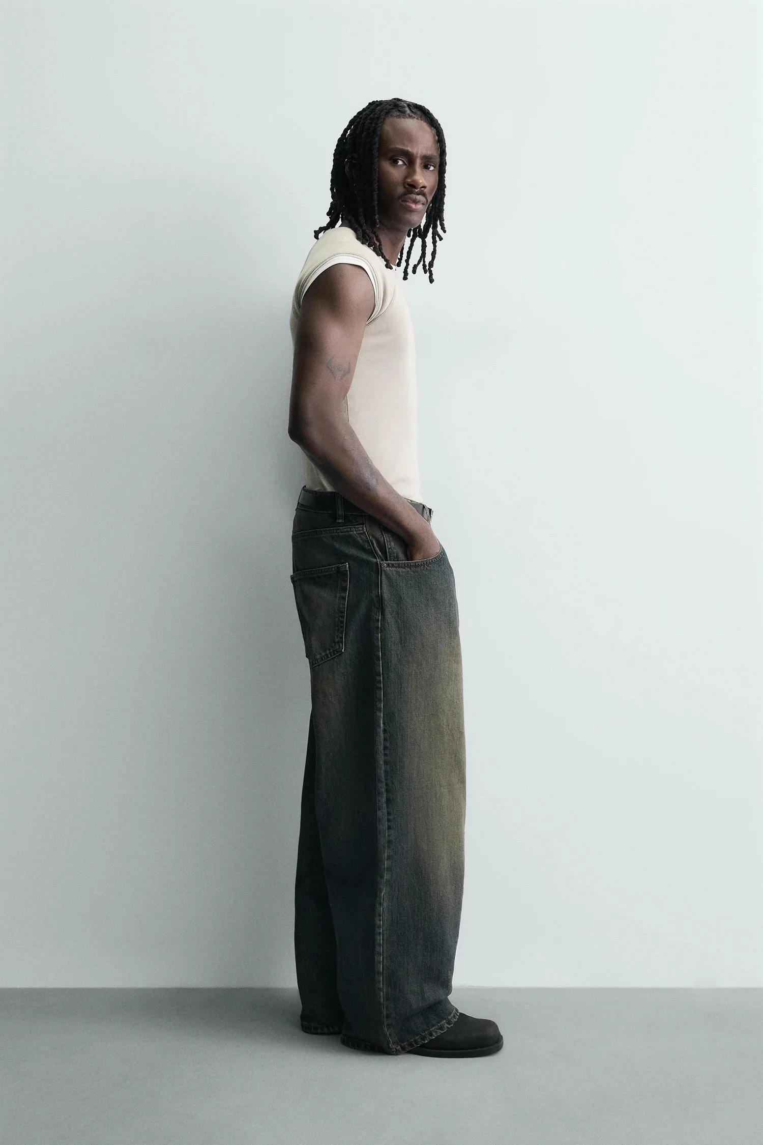 Рваные джинсы свободного кроя Zara, синий/зеленый — фото 4