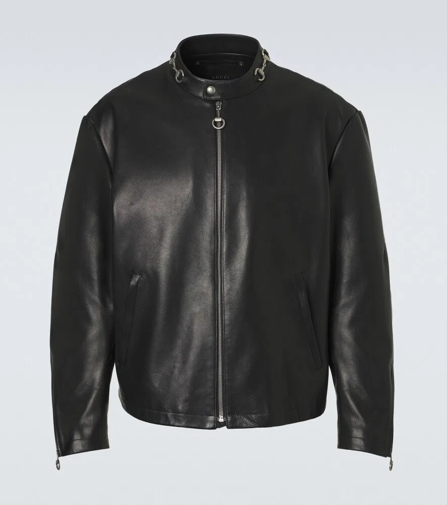 Куртка Gucci Horsebit, кожаная, черная