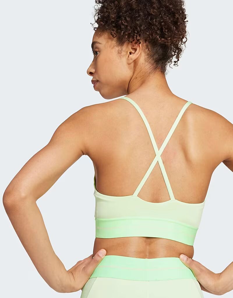 

Бюстгальтер-бралетт performance Hyperglam в рубчик зеленого и лаймового цветов Adidas Performance