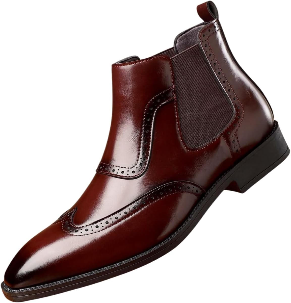 

Мужские кожаные ботинки Chelsea Santimon с брогированием, формальные и повседневные слипоны на щиколотку, красный