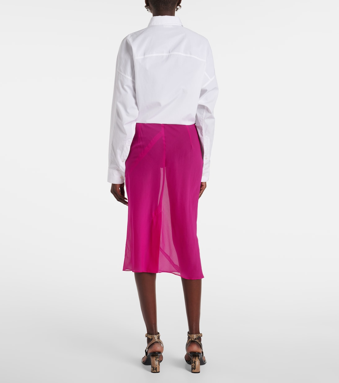 Юбка миди из смесового шелкового атласа Dries Van Noten, фуксия — фото 3
