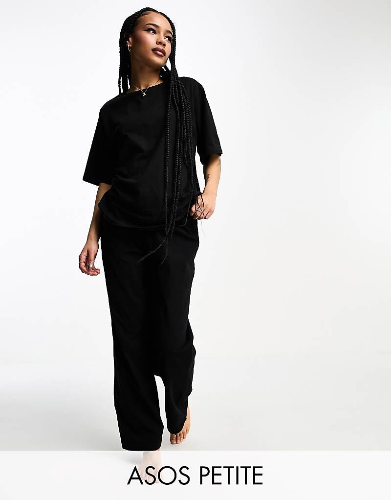 

Черные хлопковые пижамные брюки смешанного цвета ASOS DESIGN Petite