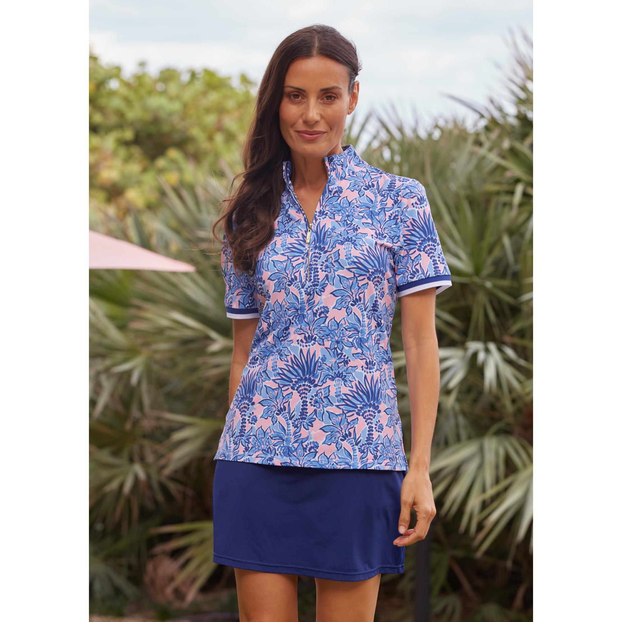 

Женская блузка с коротким рукавом, воротником и застежкой-молнией на четверть длины. Cabana Life, Palm Beach