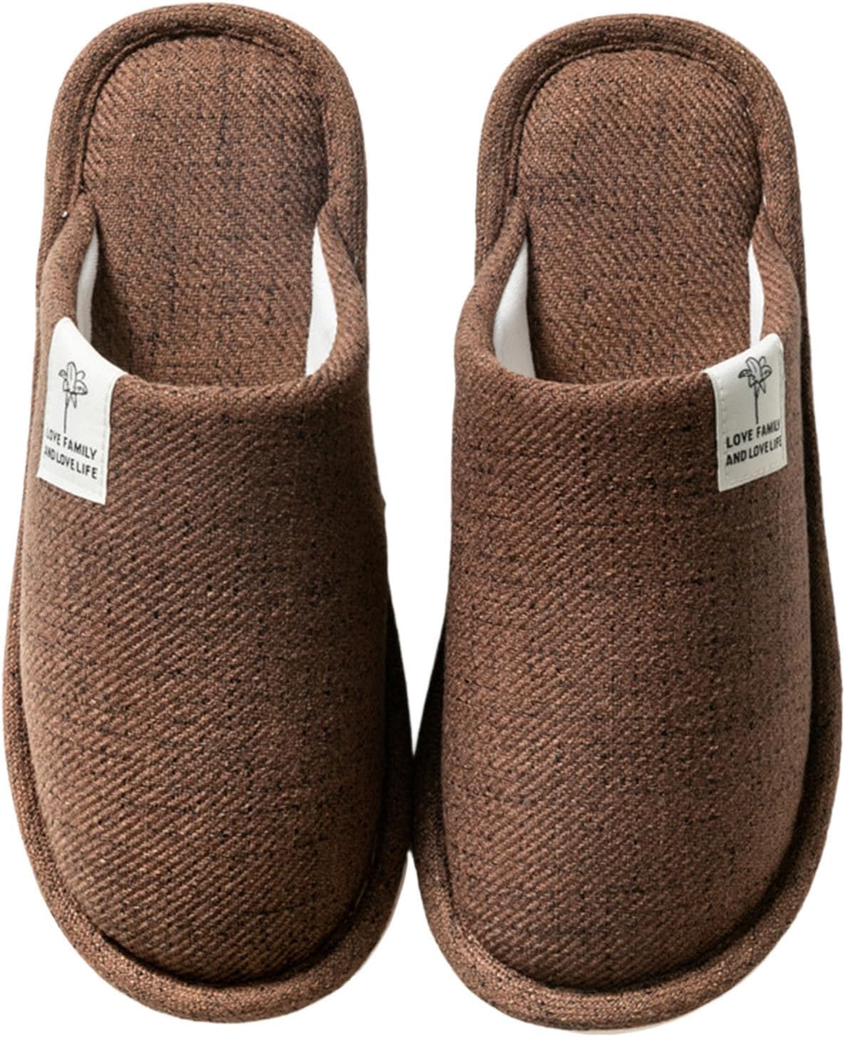 

Зимние льняные тапочки Дышащие домашние нескользящие удобные для женщин и мужчин для дома и отеля Generic, Coffee