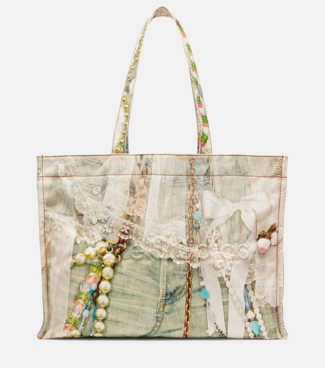 

Сумка-шоппер из холста с логотипом trompe l'oeil Acne Studios, White/Green
