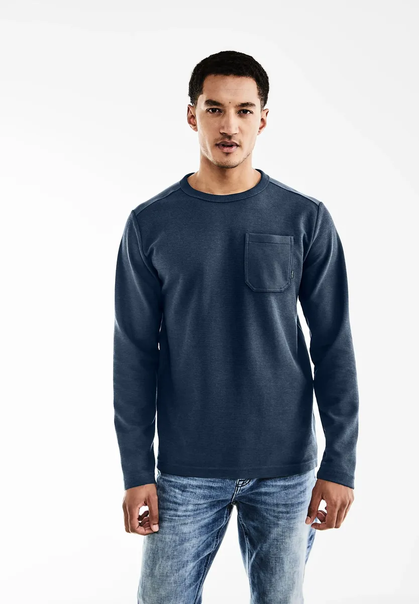 

STREET ONE MEN рубашка с круглым вырезом, с круглым вырезом, синий