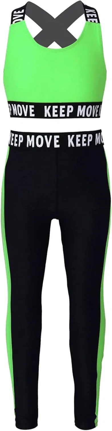 Детский спортивный костюм с принтом Yihuimin, 2 предмета, топ и леггинсы, Mint Green