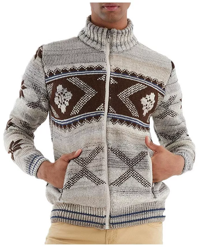 

Мужская вязаная куртка на молнии, норвежский узор Leif Nelson, коричневый/бежевый