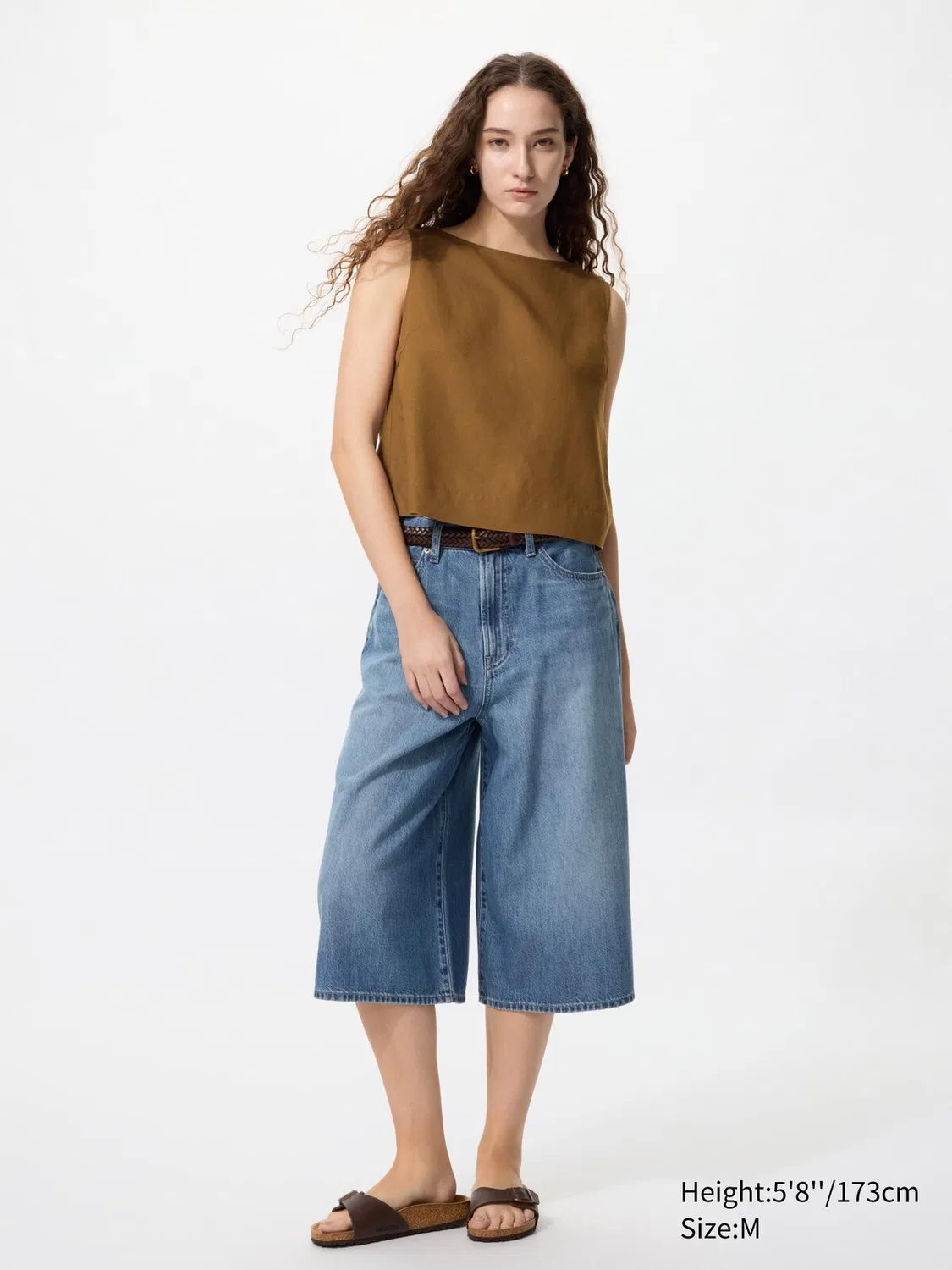 Кюлоты джинсовые Uniqlo, с драпировкой, темно-серый — фото 2