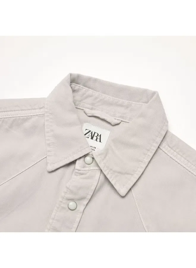Рубашка джинсовая с фактурной отделкой Zara, светло-серый — фото 4
