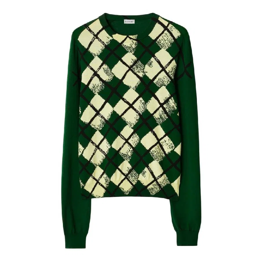 Свитер из хлопка с ромбовидным узором Argyle Crewneck Cotton Sweater Burberry, Ivy