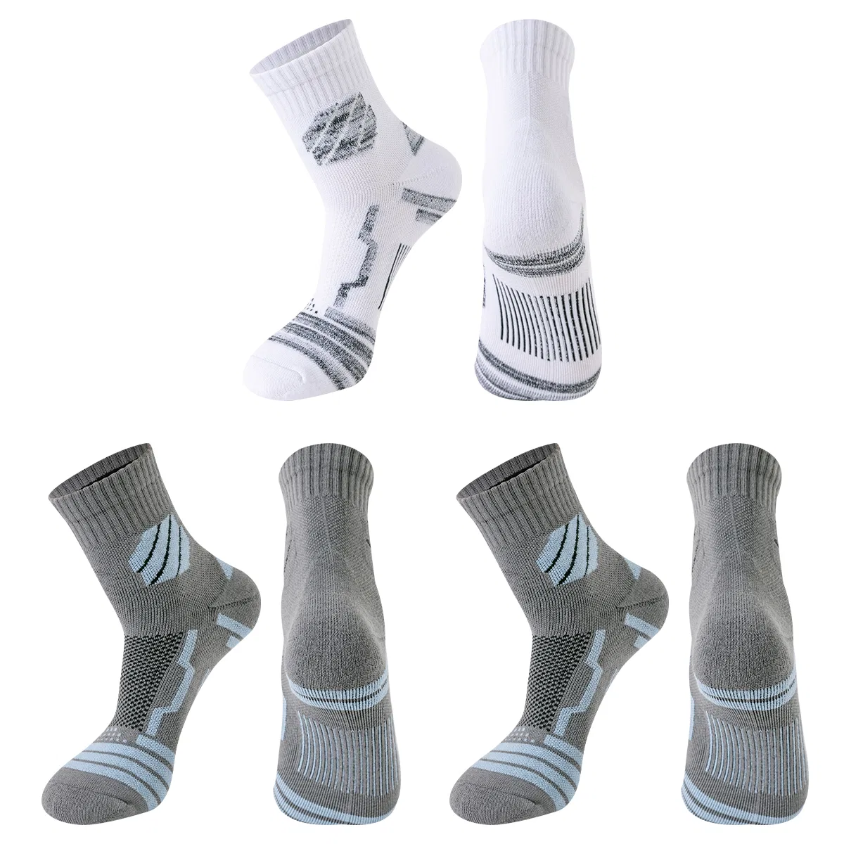 Детские баскетбольные носки, комплект из 3 пар, Light Gray 2+White, MIIOW